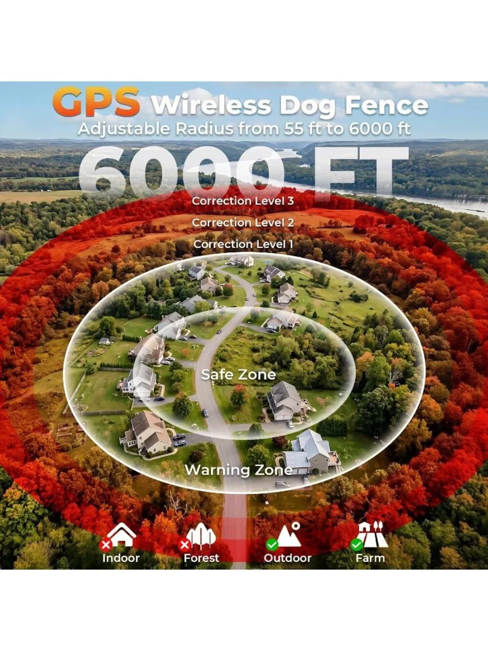 GPS Electric Fence for Dogs Wireless System GPS Collar F850 4 zone 3 modes New